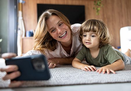 woman and child on video call
